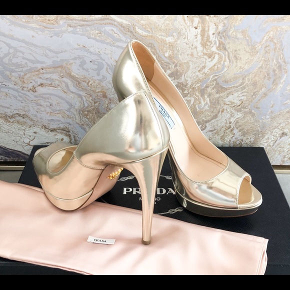 Prada gold peep toe pump main image 5
